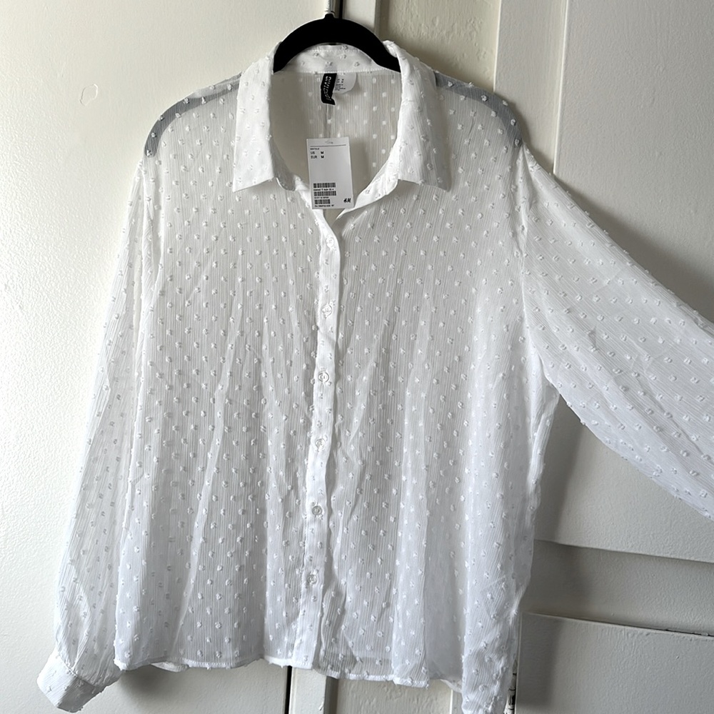*NWT* H&M Sheer Dot Button Down Blouse | M